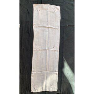 Vintage White Linen Table Runner with Embroidered Floral Details 15x48